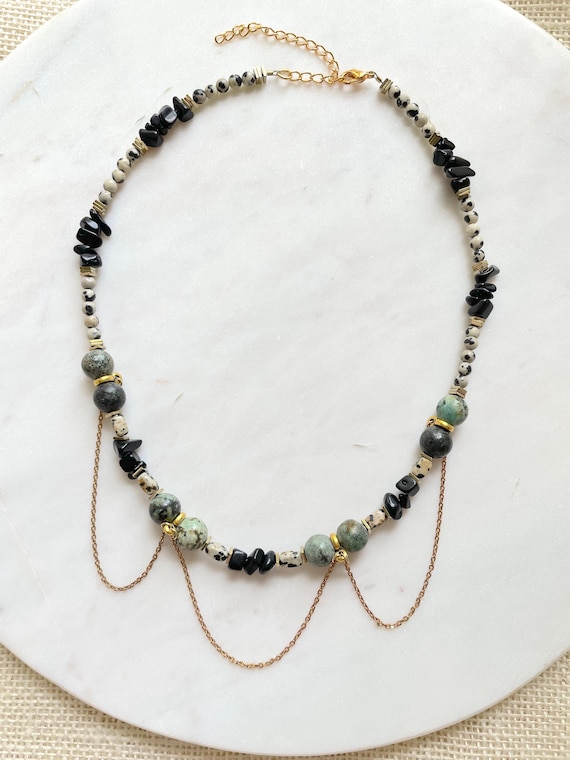 Mixed Gemstone Chain Drape Statement Necklace / Beaded Boho - Etsy