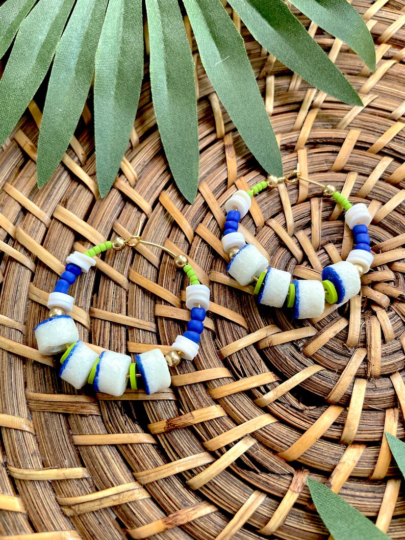 Colorful African Beaded Hoop Earrings / Unique Boho Statement Hoops / Cobalt Blue Hoop Earrings / Bohemian Jewelry Gift for Her / Seed Bead image 7