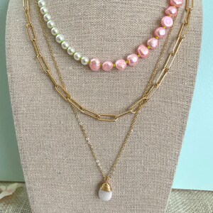 Collier de perles moitié perles roses / moitié collier de perles d'eau douce / collier court rose vif vert citron / tendance coloré image 7