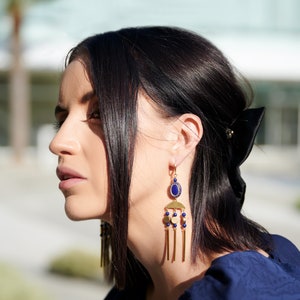 Long Elegant Vintage Style Chandelier Earrings / Royal Blue Statement Earrings / Art Nouveau Beaded Earrings / Unique Cobalt Blue Dangle image 7