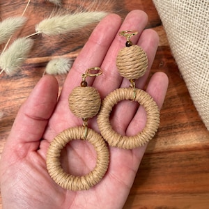 Natural Brown Hemp Hoop Dangle Earrings / Neutral Brown Boho Hoop Earrings / Earth Tones Statement Earrings / Tigers Eye Earrings / Bohemian image 6