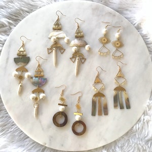 Pendientes largos de piedras preciosas geométricas boho / pendientes boho únicos grandes / pendientes de declaración boho grandes / pendientes de araña geométricos imagen 9