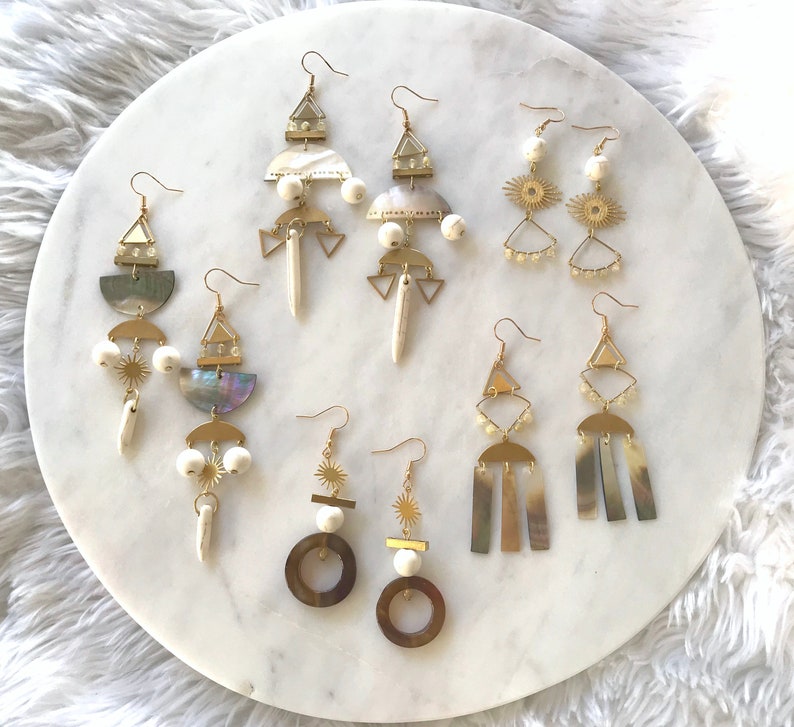 Long Bohemian Geometric Gemstone Earrings / Large Unique Boho Earrings / Big Boho Statement Earrings / Geometric Chandelier Earrings image 9