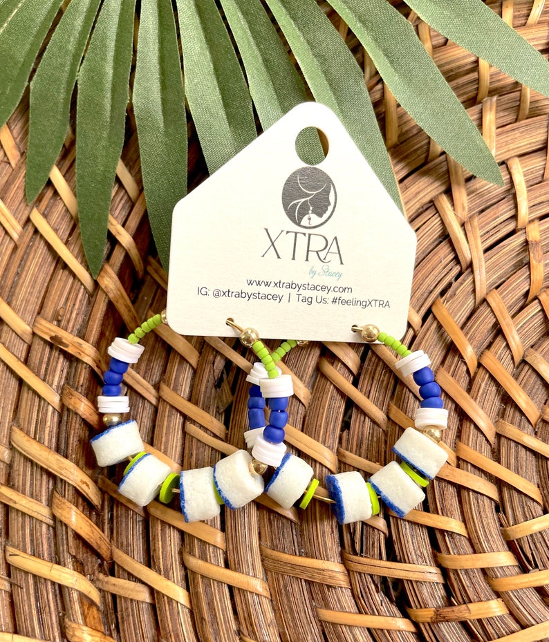 Colorful African Beaded Hoop Earrings / Unique Boho Statement Hoops / Cobalt Blue Hoop Earrings / Bohemian Jewelry Gift for Her / Seed Bead image 5