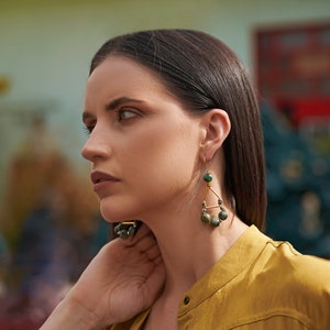 Large Beaded Turquoise Bohemian Earrings / Big Gemstone Teardrop Dangle Earrings / Bohemian Statement Jewelry / Long Unique Boho Earrings image 9