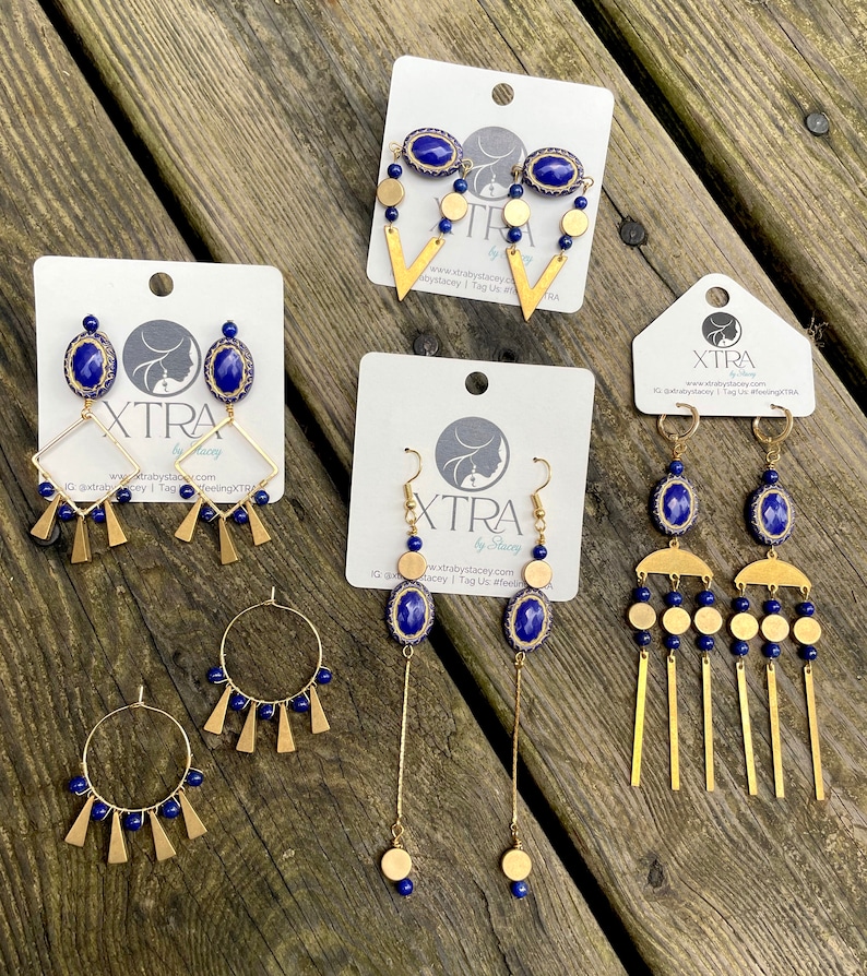 Long Elegant Vintage Style Chandelier Earrings / Royal Blue Statement Earrings / Art Nouveau Beaded Earrings / Unique Cobalt Blue Dangle image 10