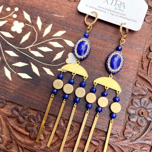 Long Elegant Vintage Style Chandelier Earrings / Royal Blue Statement Earrings / Art Nouveau Beaded Earrings / Unique Cobalt Blue Dangle image 9