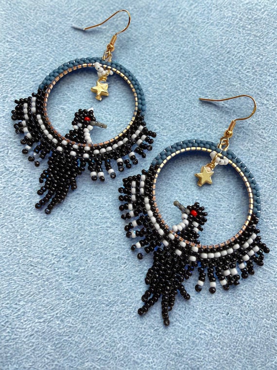 Hand-Beaded Loon Earrings, Rebel Loon, Minnesota Inspired Statement Jewelry