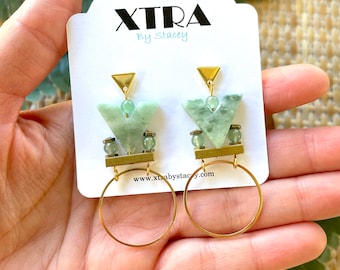 Bohemian Hoop Earring/ Geometric Earrings / Jade Stone Statement Earrings / Unique Boho Beaded Hoops / Jewelry Gift for Her / Boho Earrings