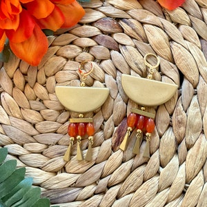 Orange Agate Summer Statement Earrings / Half Moon Chandelier Earrings / Vacation Earrings / Large Beaded Dangle Earrings / Boho Earrings image 8