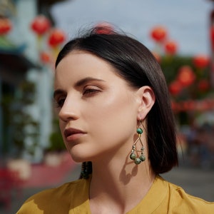 Large Beaded Turquoise Bohemian Earrings / Big Gemstone Teardrop Dangle Earrings / Bohemian Statement Jewelry / Long Unique Boho Earrings image 4