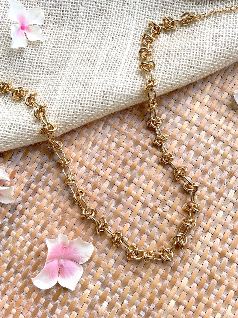 Chunky Gold Link Chain Layering Necklace / Adjustable Chunky Chain Necklace / Gold Plated Chain Necklace 18 Inch / Knotted Detail Chain image 5