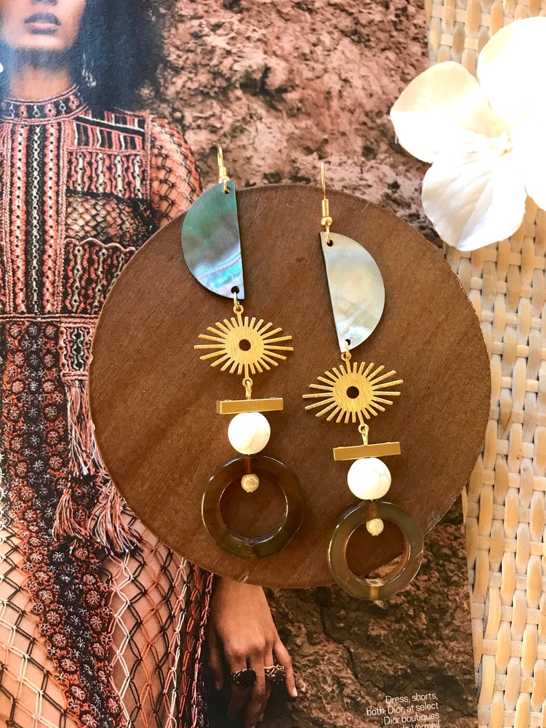 Large Bohemian Statement Earrings / Celestial Moon Earrings / Etsy