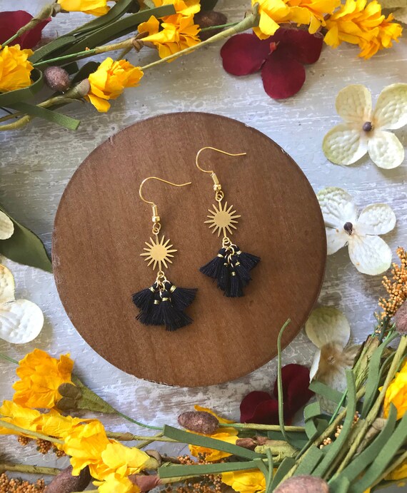 Small black tassel best sale earrings