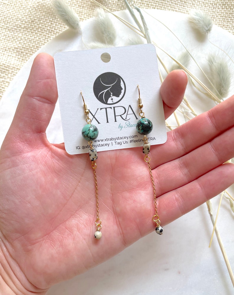Turquoise Long Beaded Earring / Beaded Chain Dangle Earrings / Bohemian Statement Earrings / Boho Beaded Long Earrings / Boho Chain Earrings image 7