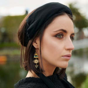 Turquoise Statement Earrings: Bohemian Gold Celestial Jewelry