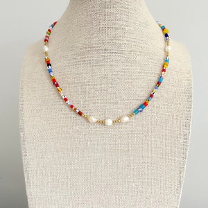 Dainty Colorful Freshwater Pearl Choker Necklace / Short Multicolor Seed Bead Necklace / One of a Kind Necklace / Summer Pearl Choker image 5