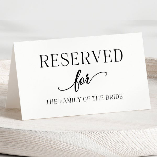 Reserved Table Card, Reserved Sign, Reserved For Family Of The Bride, Brides Family Table, Reserved Tent Card, Reserved Table Sign