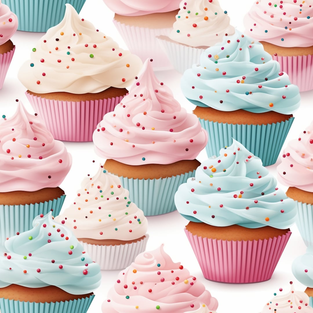 Frosted Cupcakes Digital Paper, Cupcakes Seamless Pattern, Frosted ...