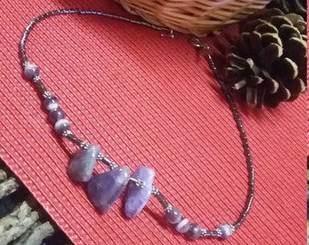 B-16 Amethyst & Hematite Choker Style NECKLACE!