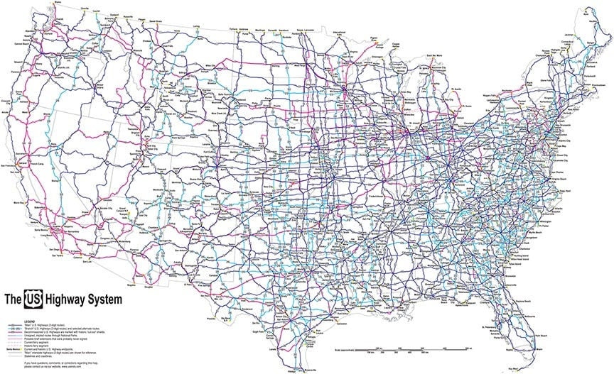 Highway Map Showing the Current and Historic System of U.S. Routes Etsy