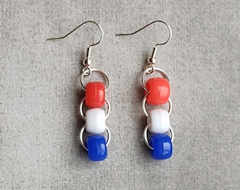 Merica Red White and Blue Pony Bead Earrings