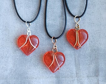 Game Piece Hearts Wire Wrapped Pendant, Choice of Wire