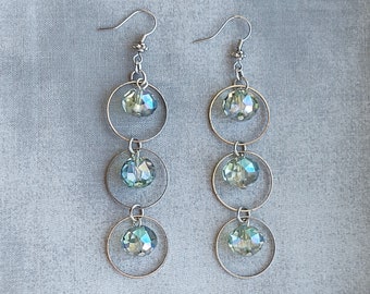 3 Tier Hoop Earrings with Sparkling Glass Faceted Beads