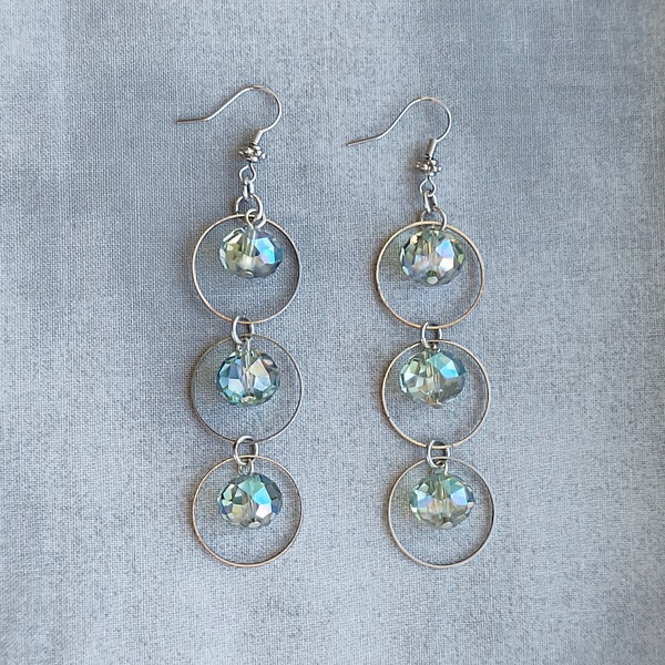 3 Tier Hoop Earrings with Sparkling Glass Faceted Beads