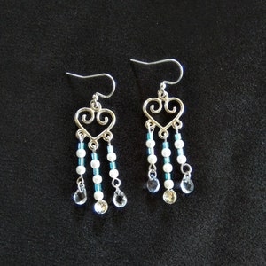 Celestial Blue and White Heart Earrings