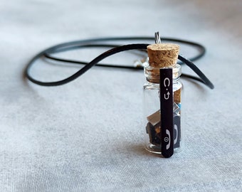 Upcycled Old Skool Cell Phone Buttons and Bits Mini Potion Bottle Pendant, Dark Red Call Button