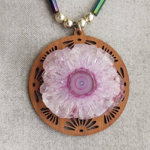 Amethyst Flower Pendant with Carved Bird Shell Beads image 2