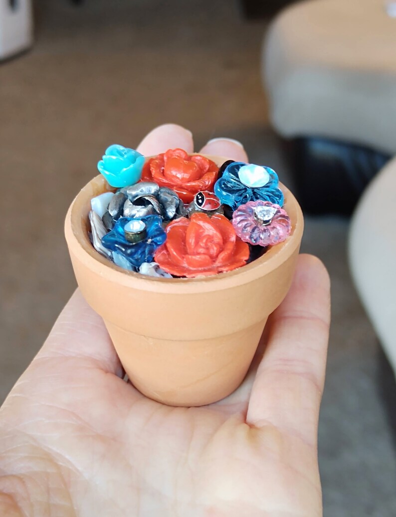 Mini Flower Pot Jewelry Garden 2 With Red and Silver Clipon Etsy