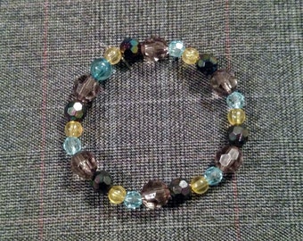 Black Blue and Yellow Sparkling Beaded Stretch Bracelet