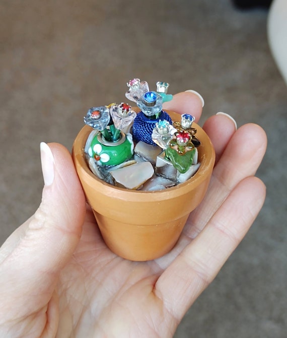 Mini Flower Pot Jewelry Garden 3 With 3 Tiny Flower Etsy