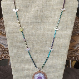 Amethyst Flower Pendant with Carved Bird Shell Beads image 4