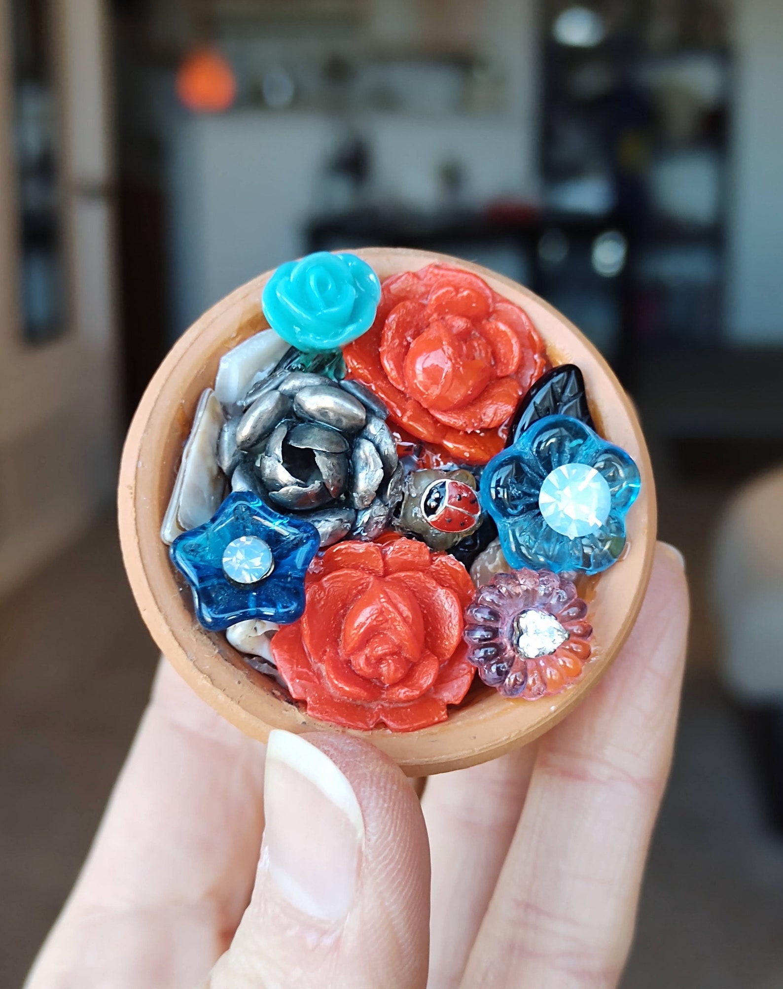 Mini Flower Pot Jewelry Garden 2 With Red and Silver Clipon Etsy