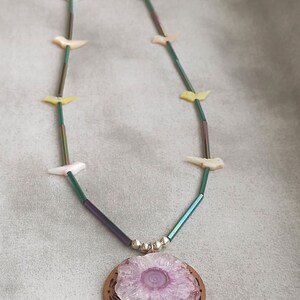 Amethyst Flower Pendant with Carved Bird Shell Beads image 8