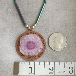 Amethyst Flower Pendant with Carved Bird Shell Beads image 10