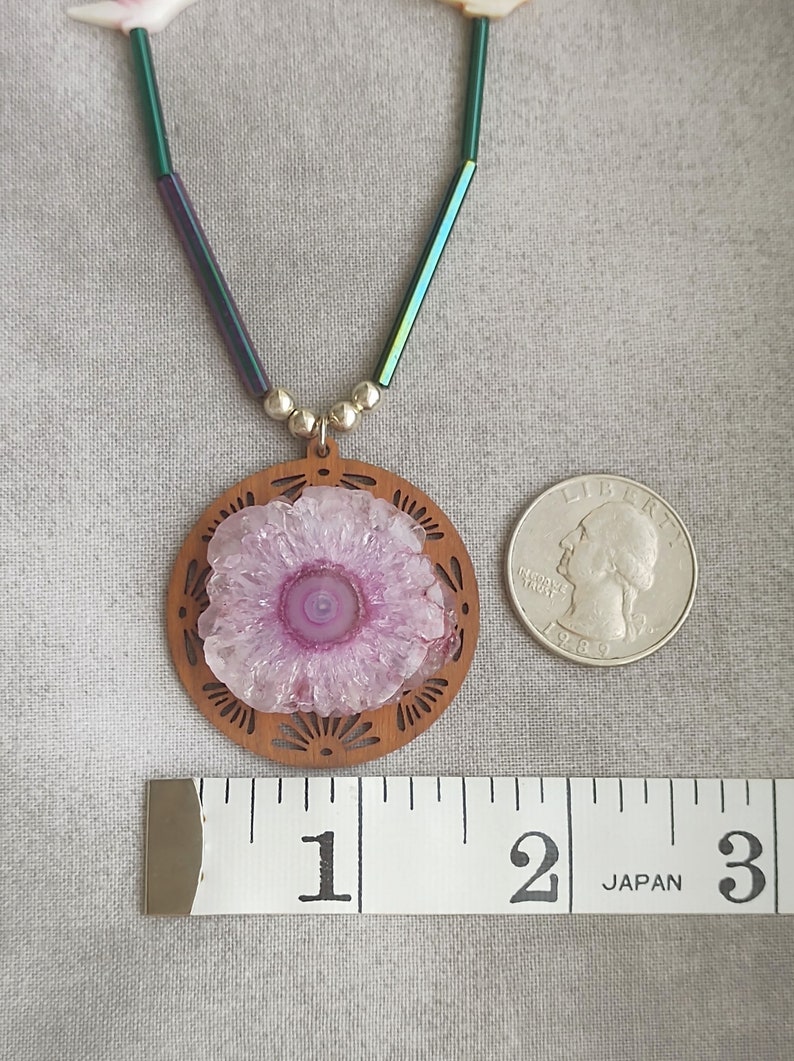 Amethyst Flower Pendant with Carved Bird Shell Beads image 10