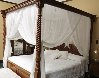 Wood canopy bed with on sale curtains