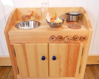 Play Stove - Play Kitchen - Montessori/ Waldorf - Wood toys - Wood stove - Play Kitchen - Cooking - Shipped Assembled ready to use and play