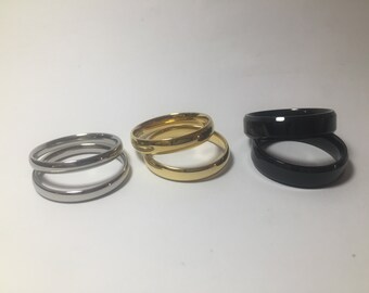 Stainless Steel Ring Band: Silver, Gold, Black Waterproof Jewelry