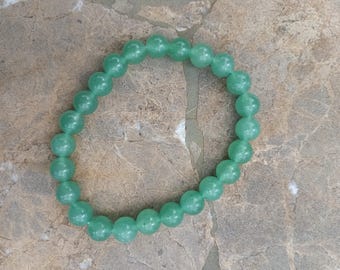 Green Aventurine Bracelet: 8mm Round Bead, Double Threaded Elastic