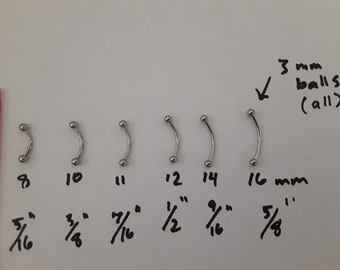 Surgical Steel 16G Curved Barbell: Eyebrow, Tongue, Snake Eye Piercing