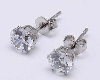Surgical Steel CZ Stud Earrings: Round Cubic Zirconia