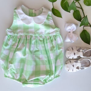 6-9 Mo Spring Mint Green Gingham Romper Bubble / Gingham Romper / Gingham Bubble / Summer Outfit / Mint Green Outfit / Kids Classic Outfit
