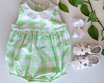 6-9 Mo Spring Mint Green Gingham Romper Bubble / Gingham Romper / Gingham Bubble / Summer Outfit / Mint Green Outfit / Kids Classic Outfit