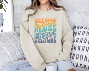 Recusar, Reduzir, Reutilizar, Reutilizar, Reciclar, Moletom 5 Rs, Camiseta Amante da Natureza, Camiseta Salve o Planeta, Camiseta Sustentabilidade, Vida Verde