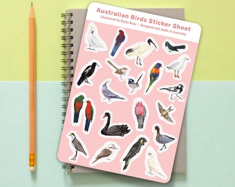 Australian Birds Sticker Sheet - Common Backyard Birds of Australia - Glossy Bird Stickers - Cute Art for Journals, Planners and Gifts